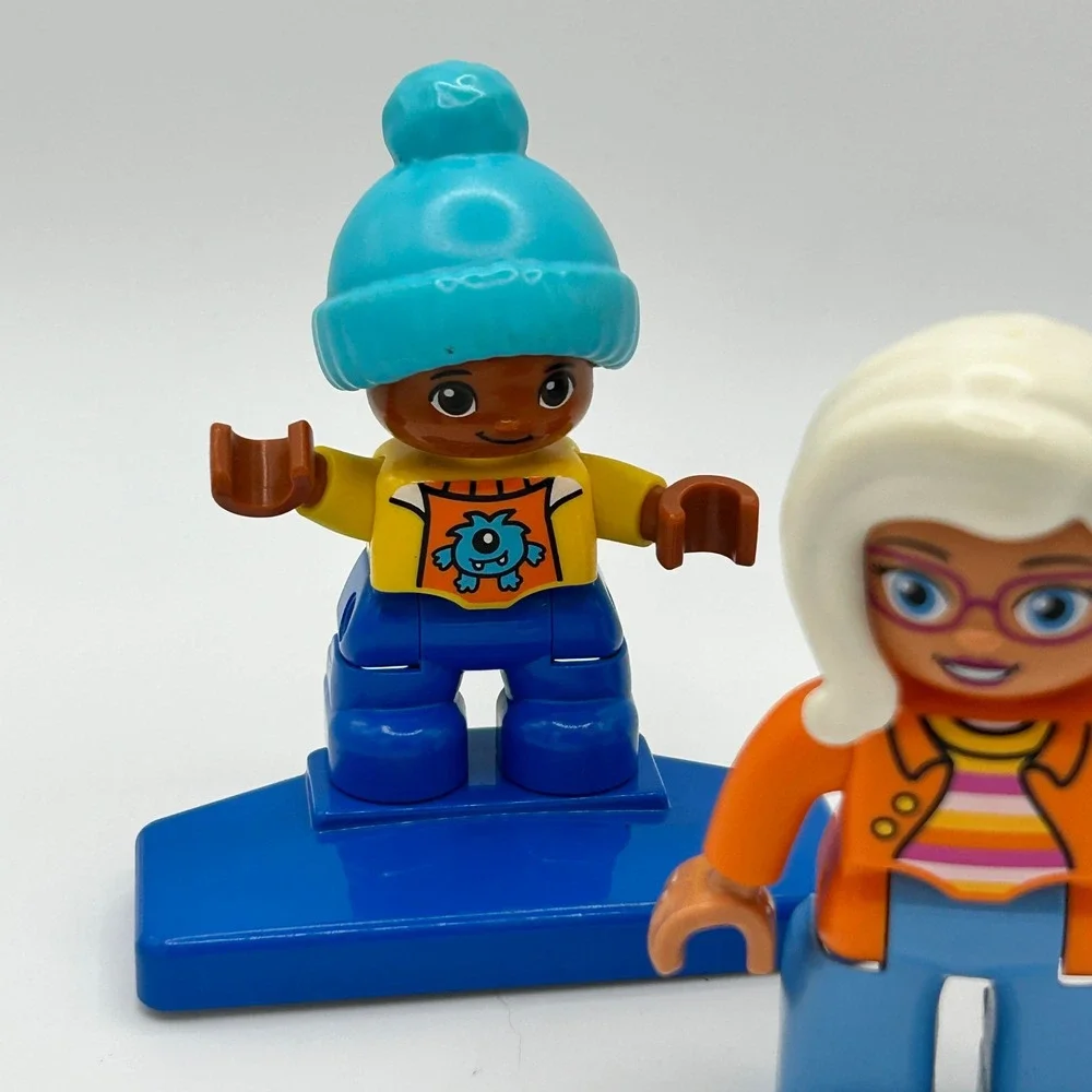 LEGO Duplo Figures Lot 3 Characters Boy Girl Woman with Red Balloon and Stands